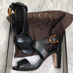 Gucci Lifford black high sandal with bamboo buckle